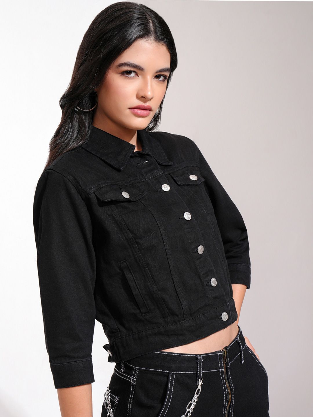 Tokyo Talkies Women Black Solid Denim Jacket