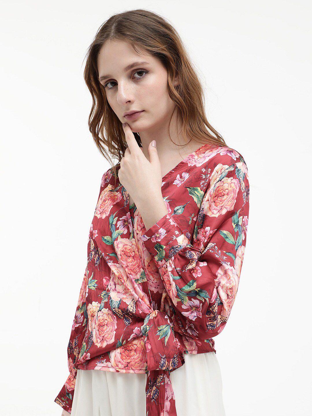 RAREISM Lonna Floral Print V-Neck Wrap Top