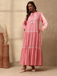 House of Chikankari Women Dust Pink Cotton Chikankari Dress Sulam
