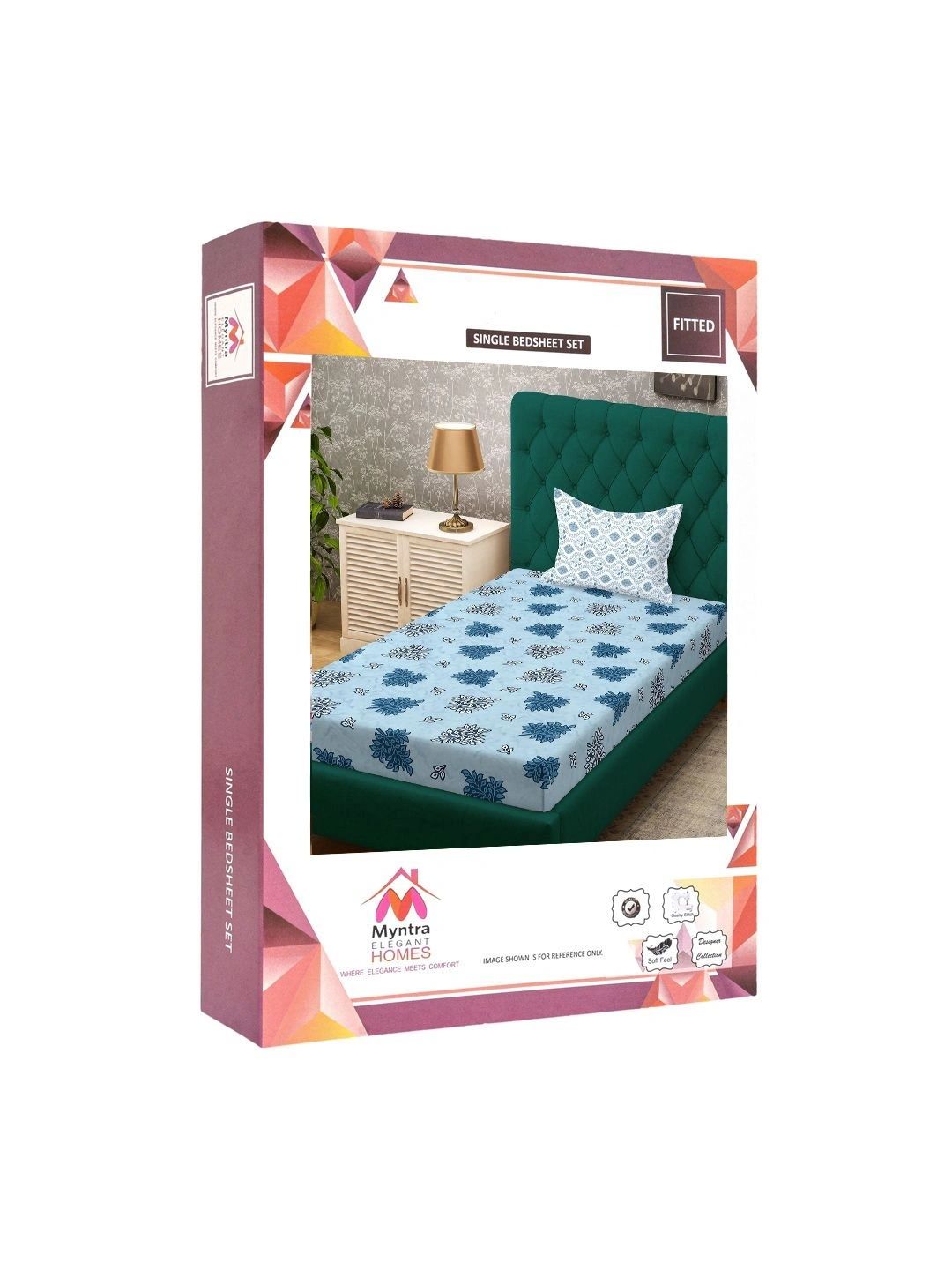Myntra Elegant Homes Blue & Navy Blue Floral 400 TC Cadar Single dengan 1 Sarung Bantal