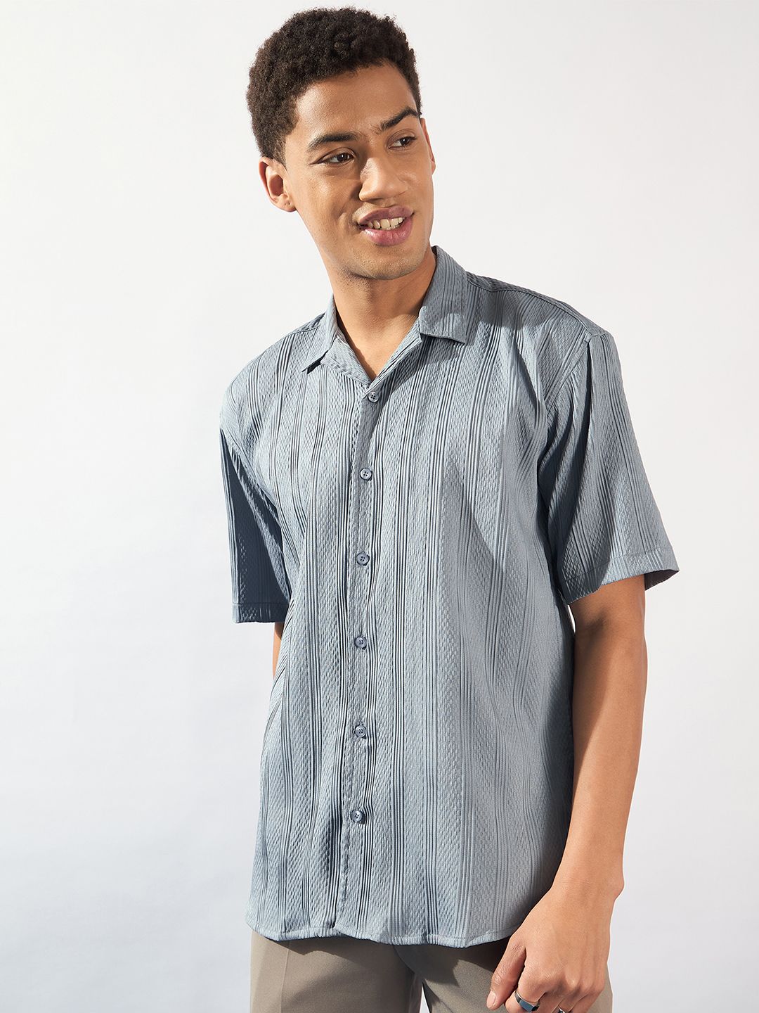 DENNISON Men Self Design Oversized Casual Shirt