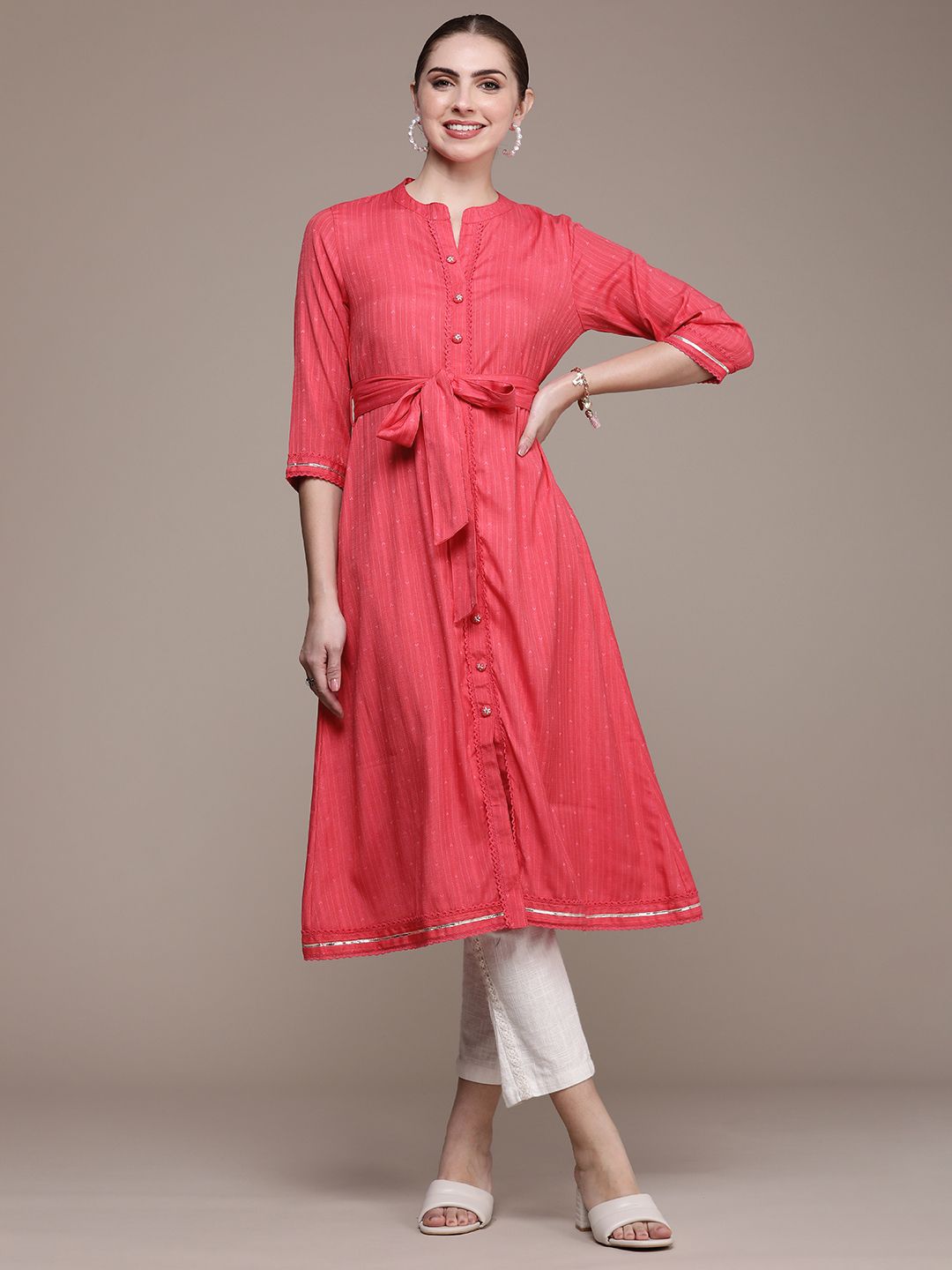 Anouk Women Woven Design Dobby A-Line Kurta