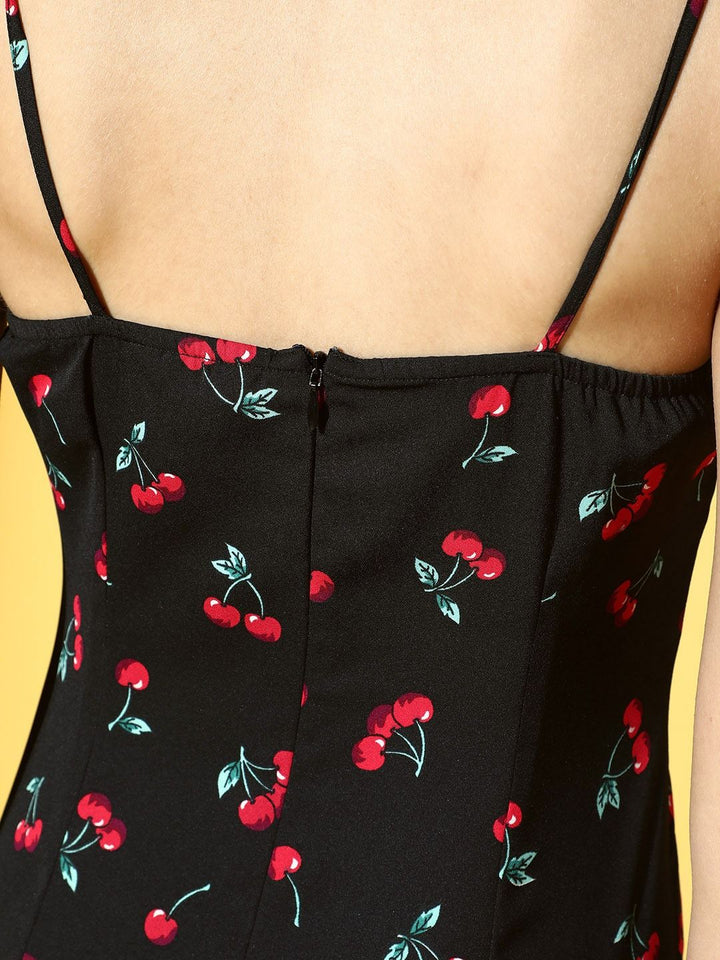 Berrylush Black & Red Tie-Up Neck A-Line Mini Dress