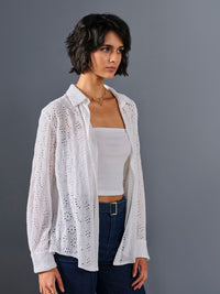 AND Shirt Collar Long Cuffed Sleeves Self design Longline Top