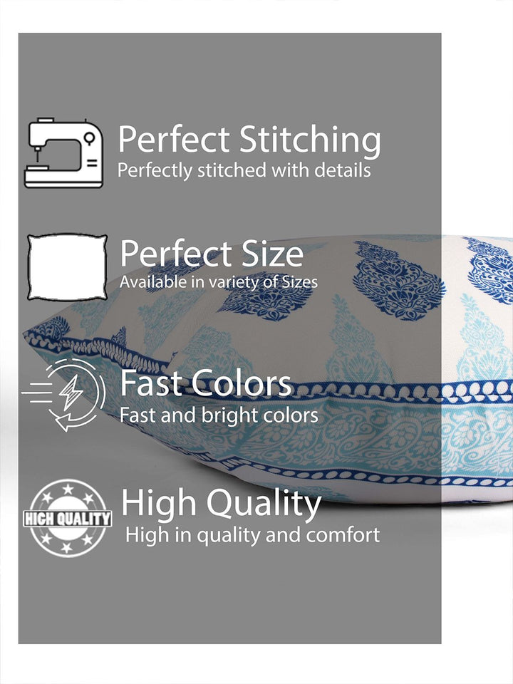 STITCHNEST White & Blue 2 Pieces Ethnic Motifs Rectangle Cushion Covers