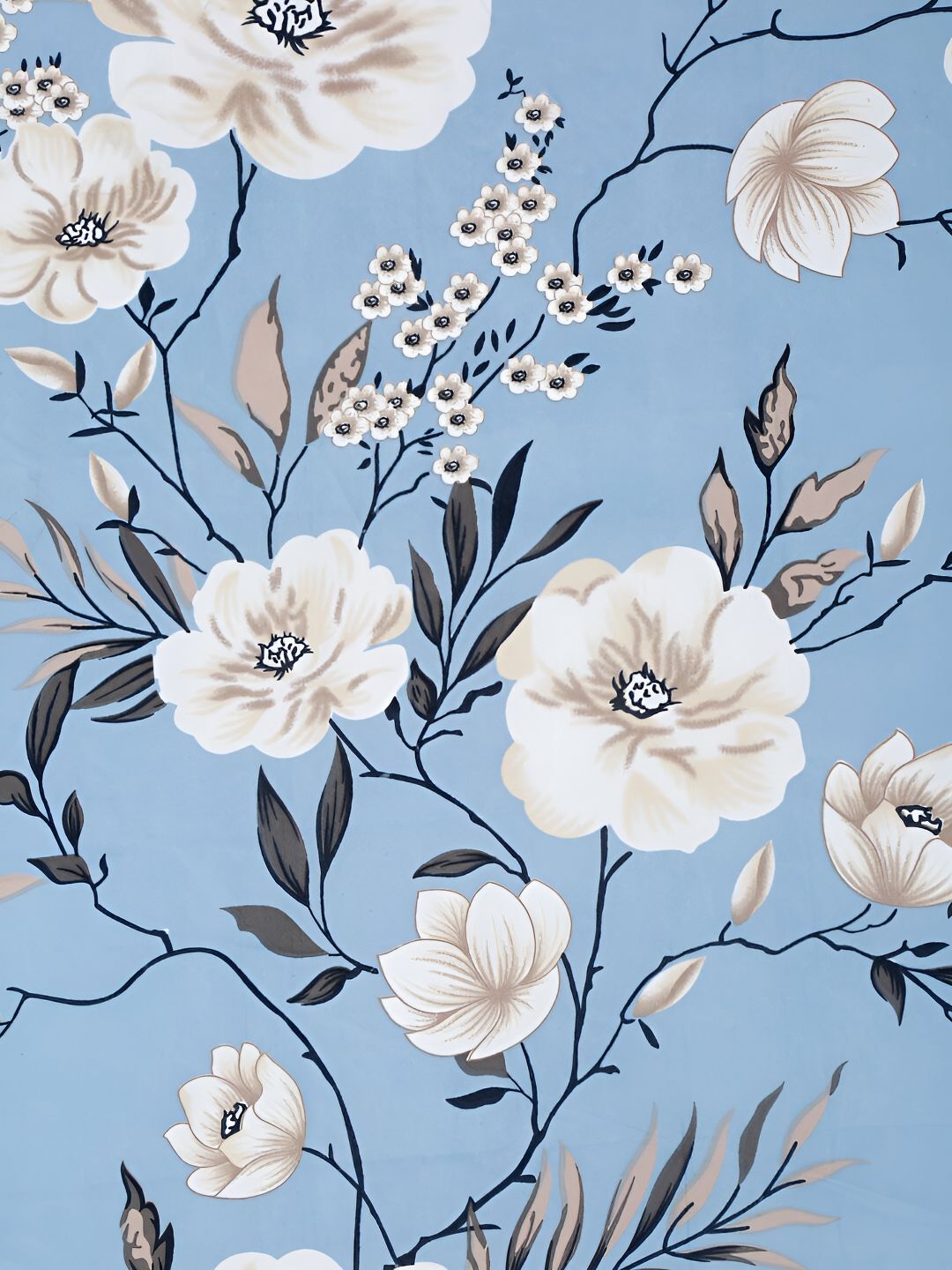 KLOTTHE Blue & White Floral Printed 300TC Super King Fitted Bedsheet With 2 Pillow Covers