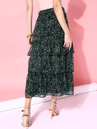 STREET 9 Women Green Printed Maxi Flared Skirt