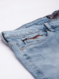 The Indian Garage Co Men Solid Distressed Slim Fit Denim Shorts