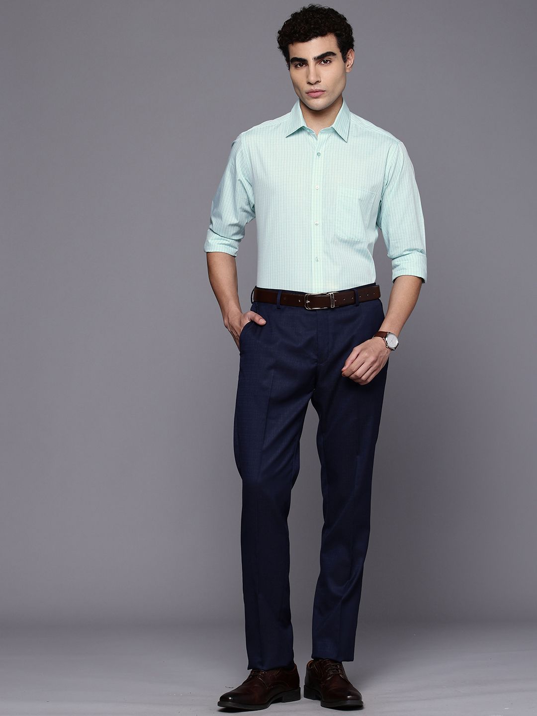 Raymond Pure Cotton Slim Fit Grid Tattersall Checks Checked Formal Shirt