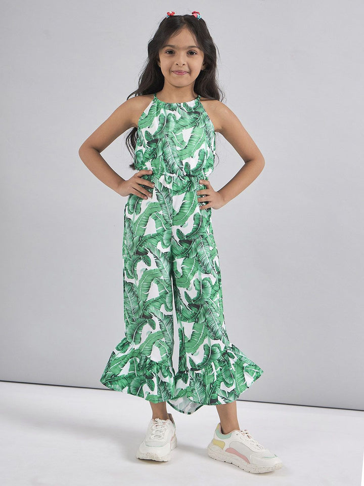 pspeaches Girls Halter Neck Printed Silk Basic Jumpsuit