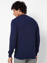 SPYKAR Striped Self Design Mock Collar Half Zipper Ribbed Cotton Pullover Sweater