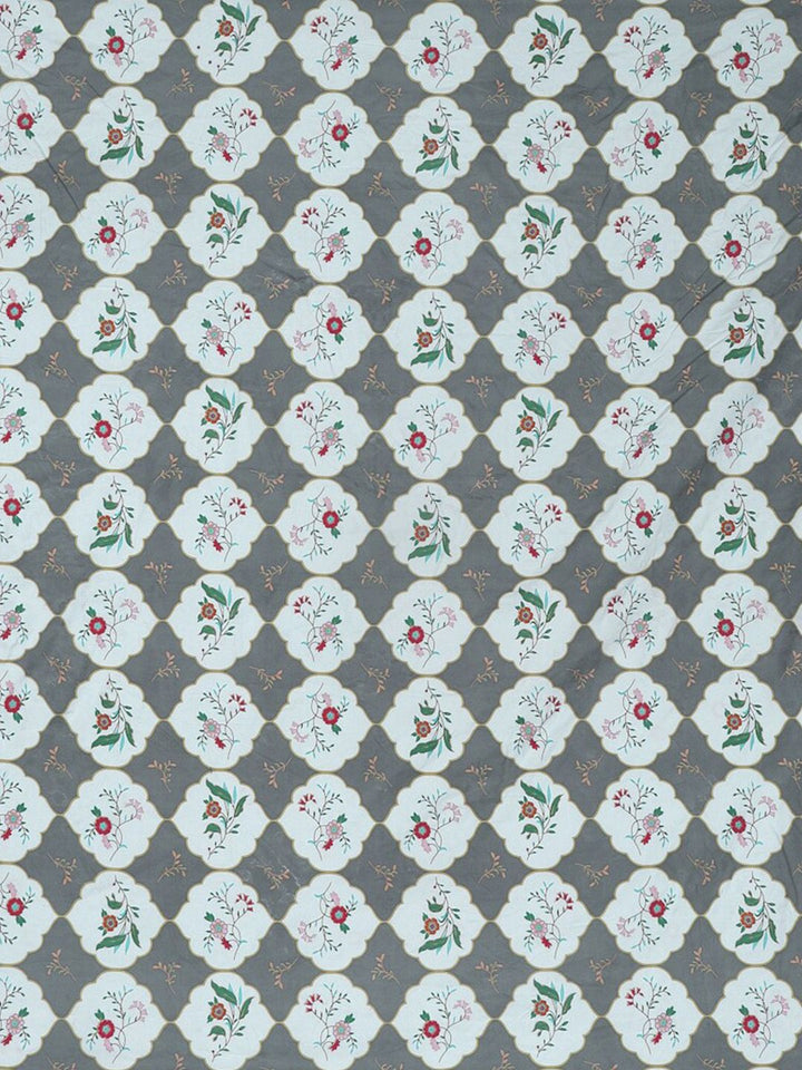 KLOTTHE Grey & White Floral 300 TC Super King Bedsheet with 2 Pillow Covers