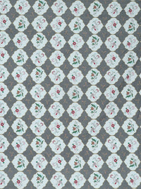 KLOTTHE Grey & White Floral 300 TC Super King Bedsheet with 2 Pillow Covers