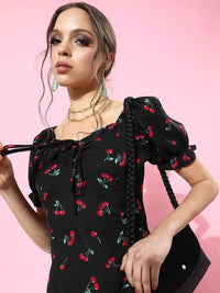 Berrylush Women Stylish Black Conversational Tiered Dress