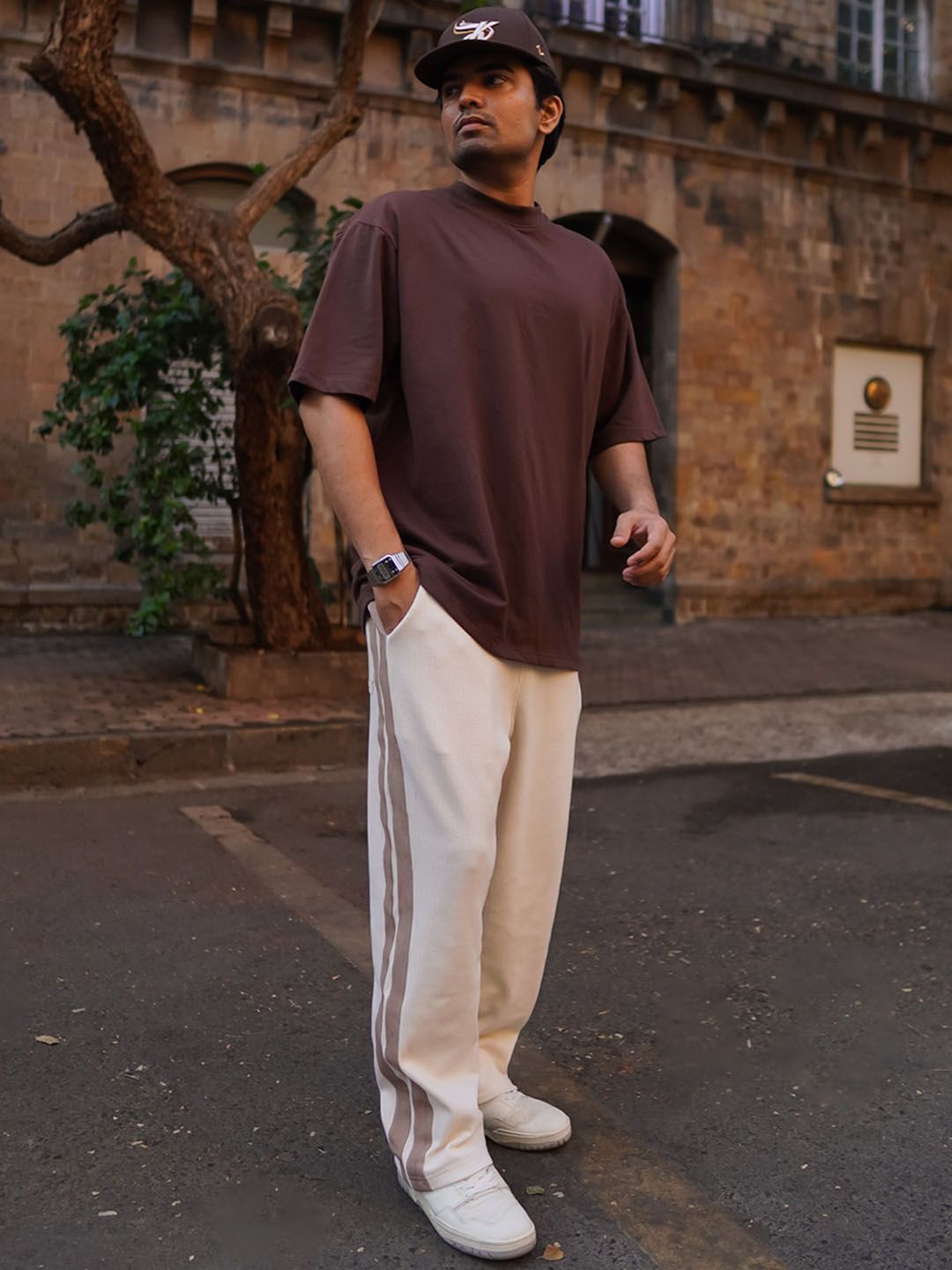 Powerlook Men Striped Baggy Fit Mid-Rise Track Pant