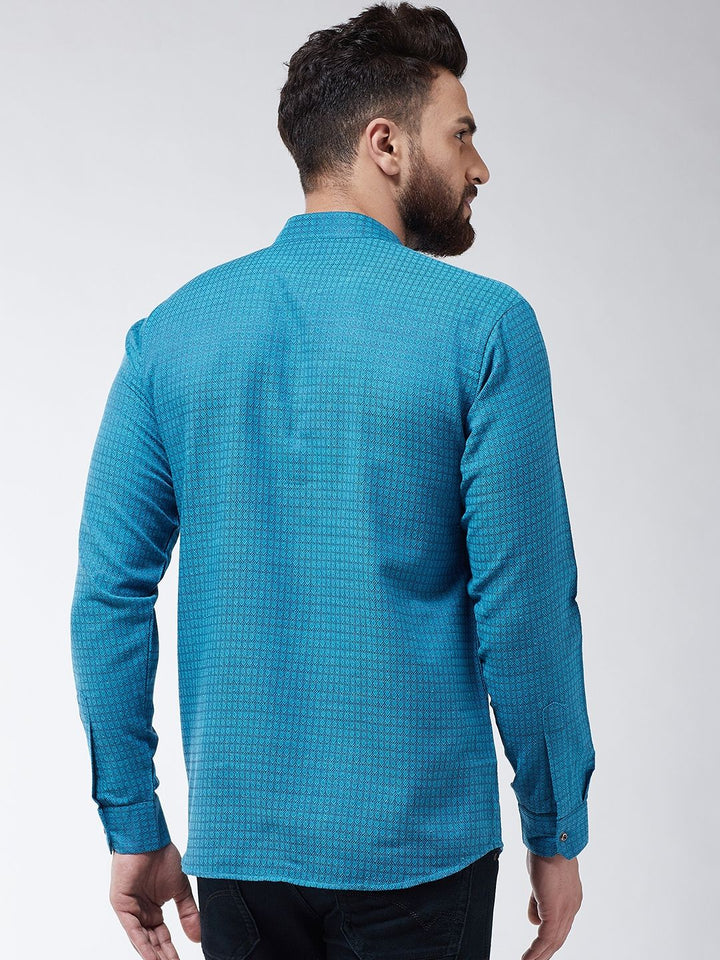 SOJANYA Men Blue Woven Design Straight Kurta