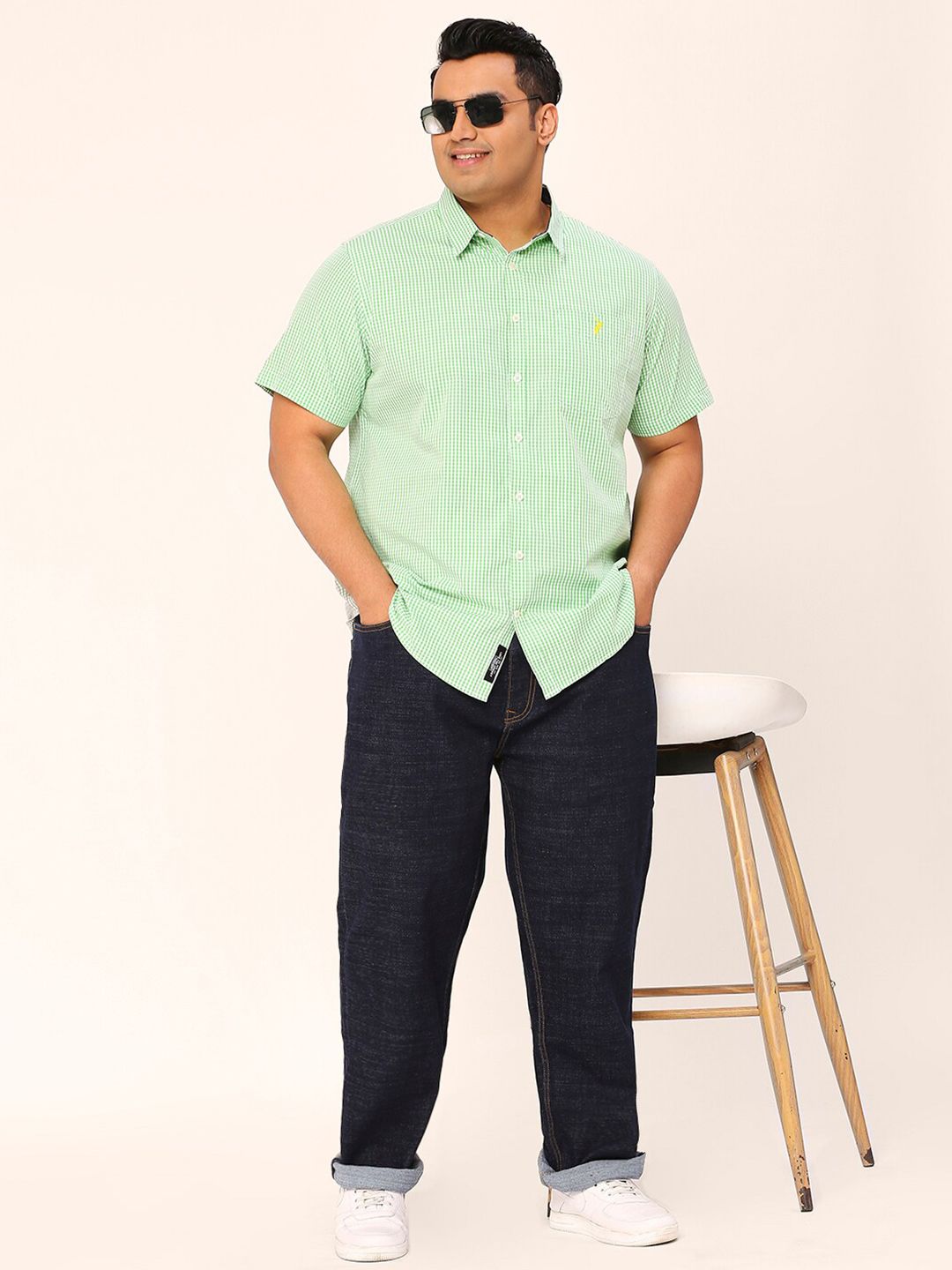 Thomas Scott Plus Size Standard Micro Checked Cotton Casual Shirt