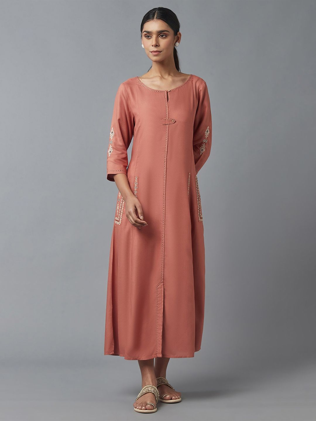 W Orange A-Line Maxi Dress