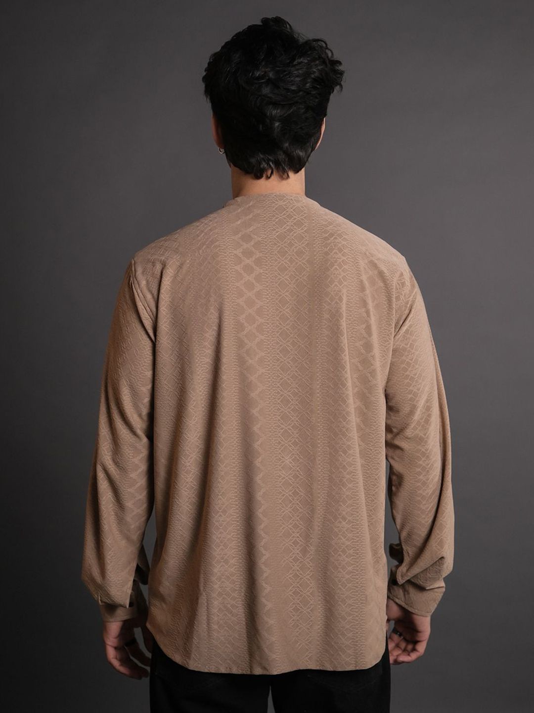 Powerlook Brown Self Design Half Placket Casual Shirt