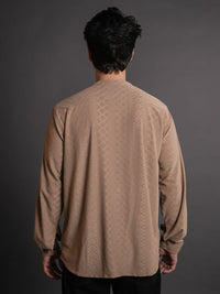 Powerlook Brown Self Design Half Placket Casual Shirt