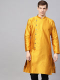 SOJANYA Men Mustard Printed Straight Kurta
