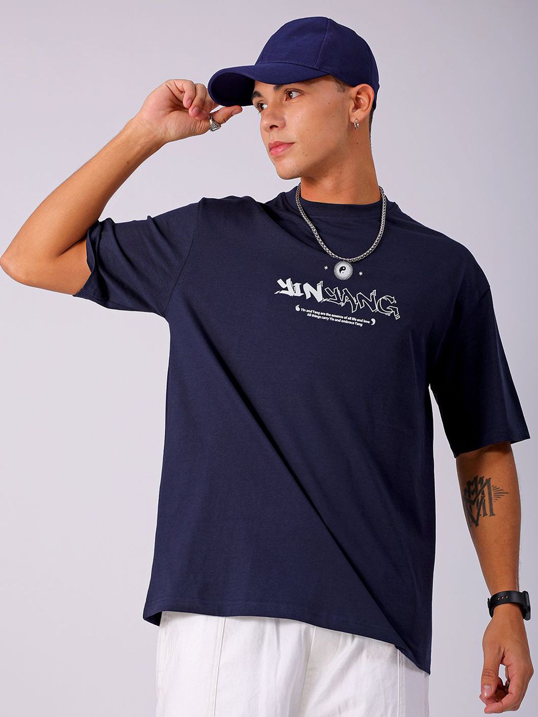 The Indian Garage Co Men Back Printed Boxy Oversized Round Neck T-shirt