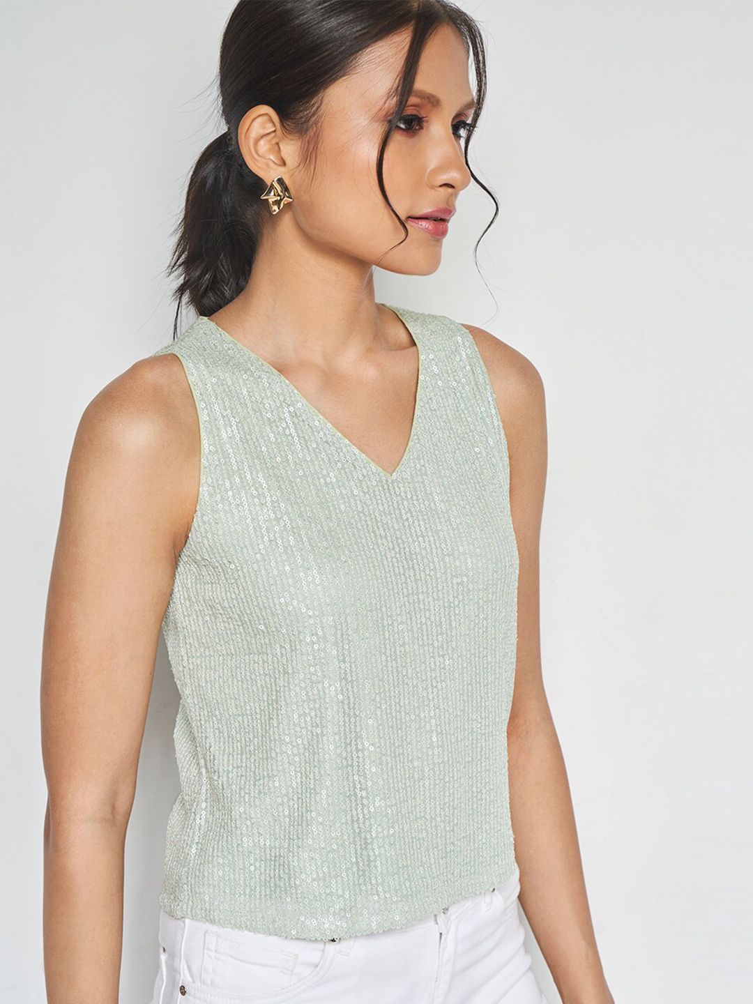 AND Embellished V-Neck Regular Top