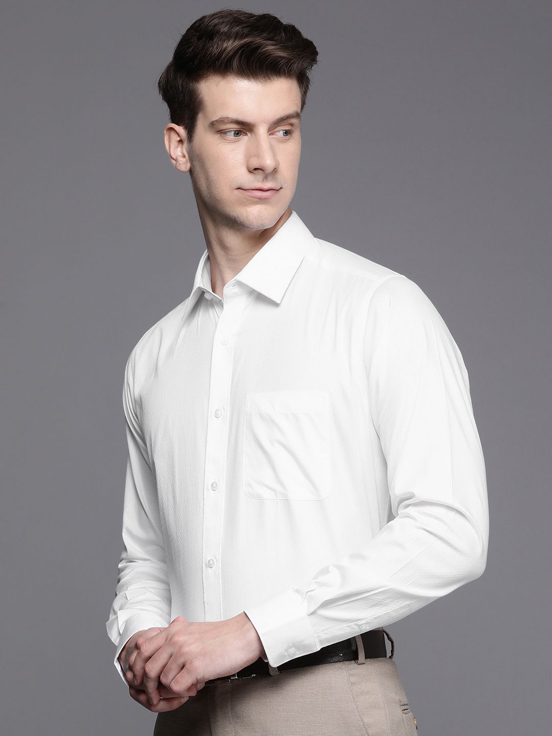 Raymond Self Design Textured Slim Fit Pure Cotton Formal Shirt