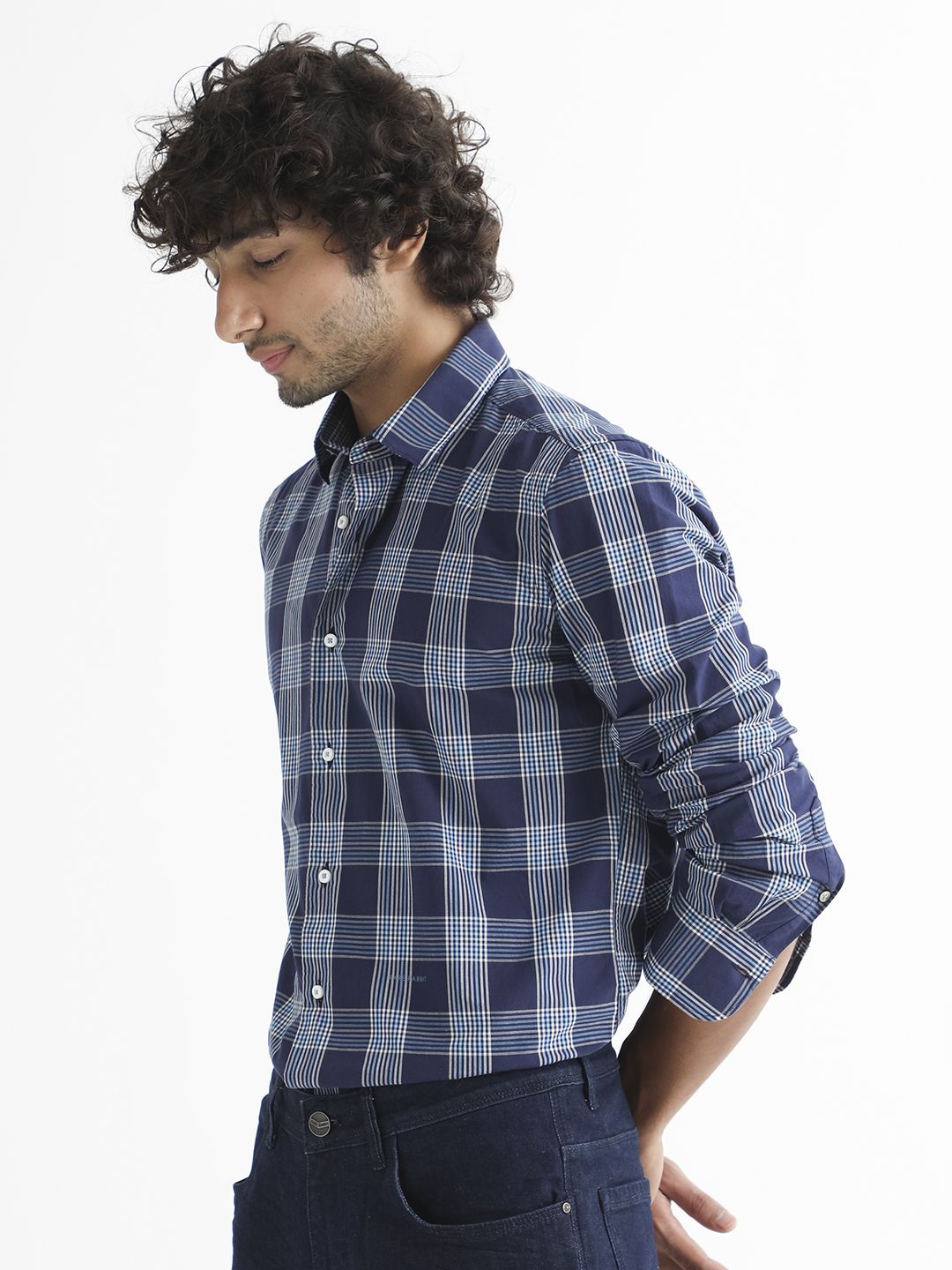 RARE RABBIT Men Turvo Slim Fit Tartan Checked Cotton Shirt