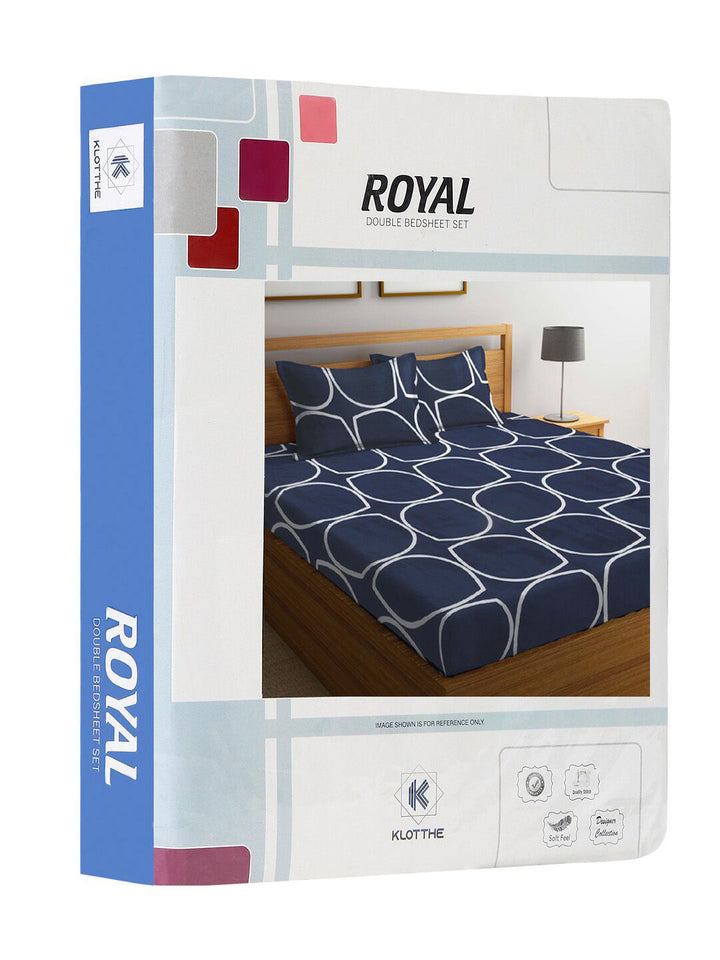 KLOTTHE Blue Geometric Flat 300 TC King Halus Cadar dengan 2 Sarung Bantal-250X225 sm