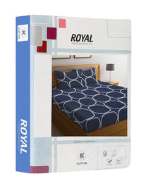 KLOTTHE Blue Geometric Flat 300 TC King Halus Cadar dengan 2 Sarung Bantal-250X225 sm