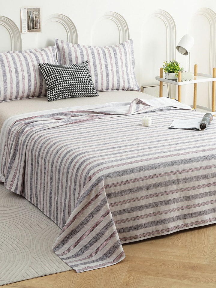 Story@home Cadar Katil King 240 TC Cotton Berjalur Merah &amp; Putih Dengan 2 Sarung Bantal