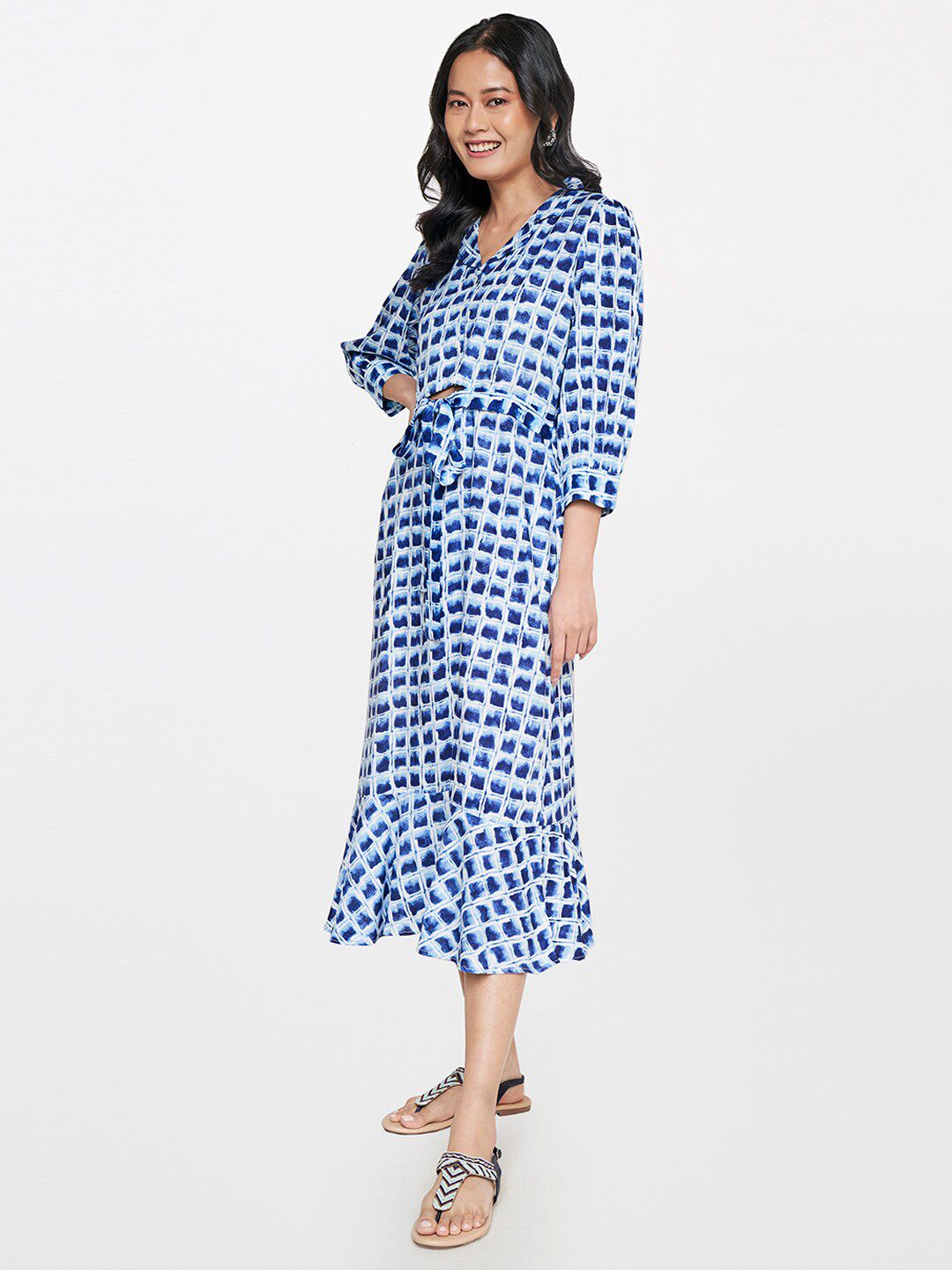 Global Desi Blue Printed Midi Dress