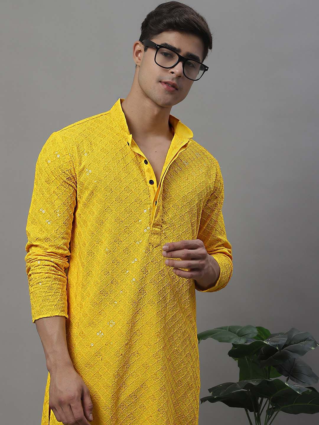 Jompers Mandarin Collar Ethnic Motifs Embroidered Chikankari Kurta