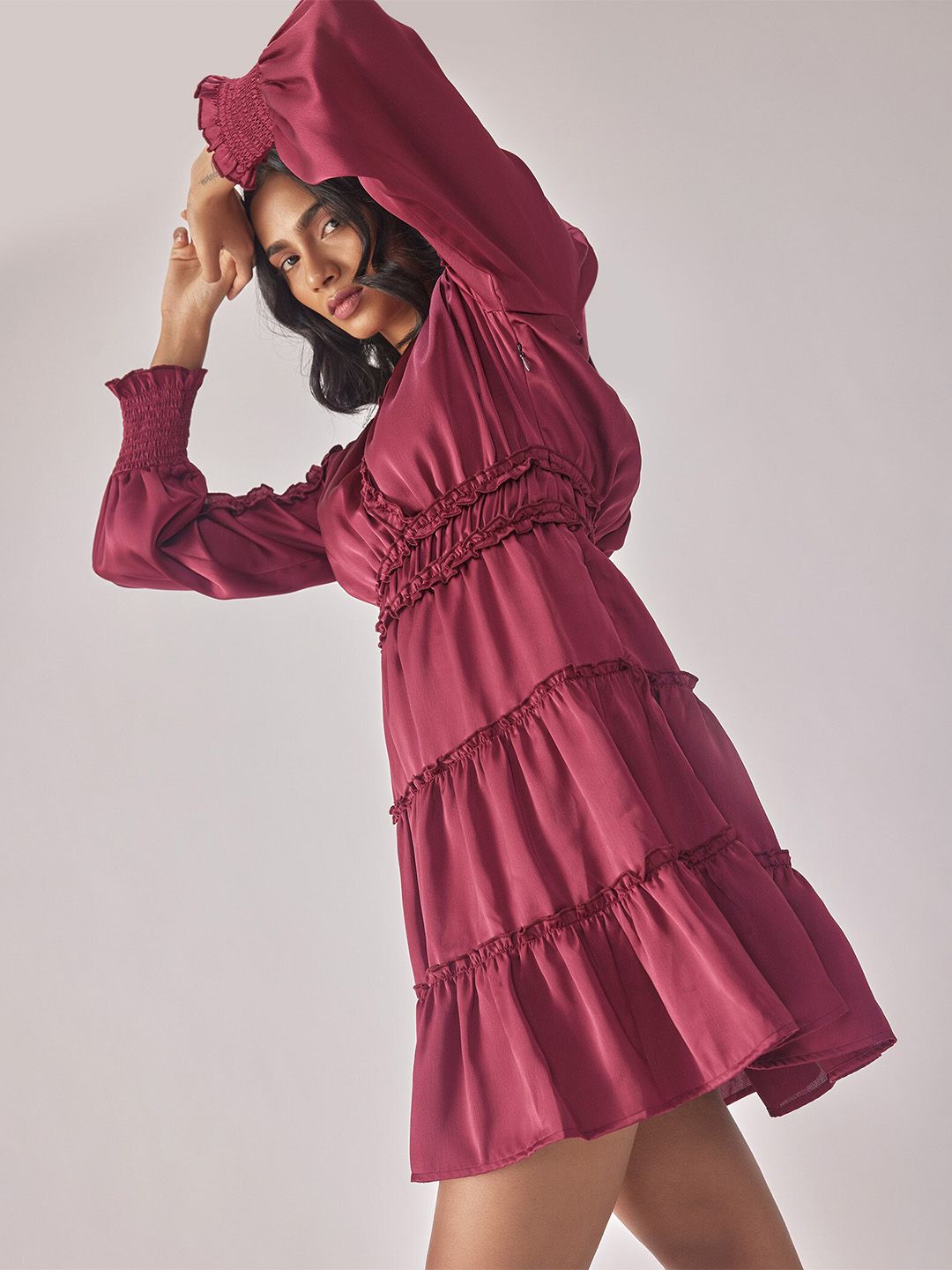 The Label Life Puff Sleeve Satin Empire Dress