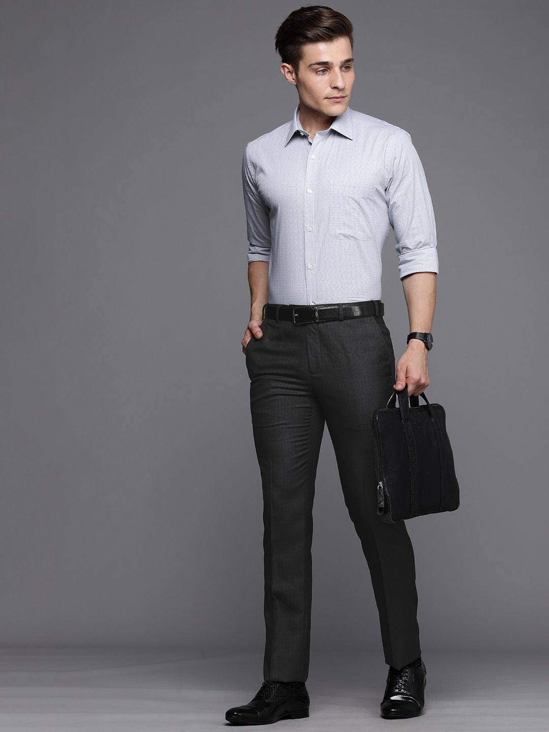 Raymond Men Grey Solid Slim Fit Wrinkle Free Formal Trousers