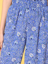 Berrylush Women Elegant Blue Floral Roman Column Trousers