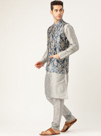 SOJANYA Ethnic Motif Printed Mandarin Collar Kurta With Churidar & Nehru Jacket