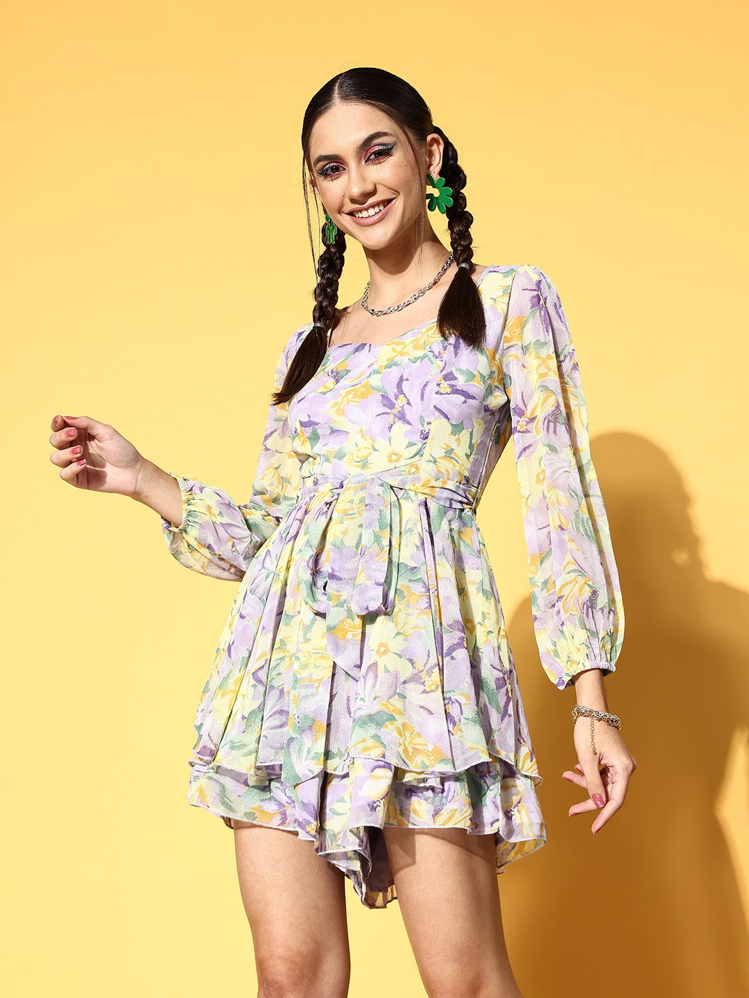 Berrylush Women Purple Printed Vacay Attire