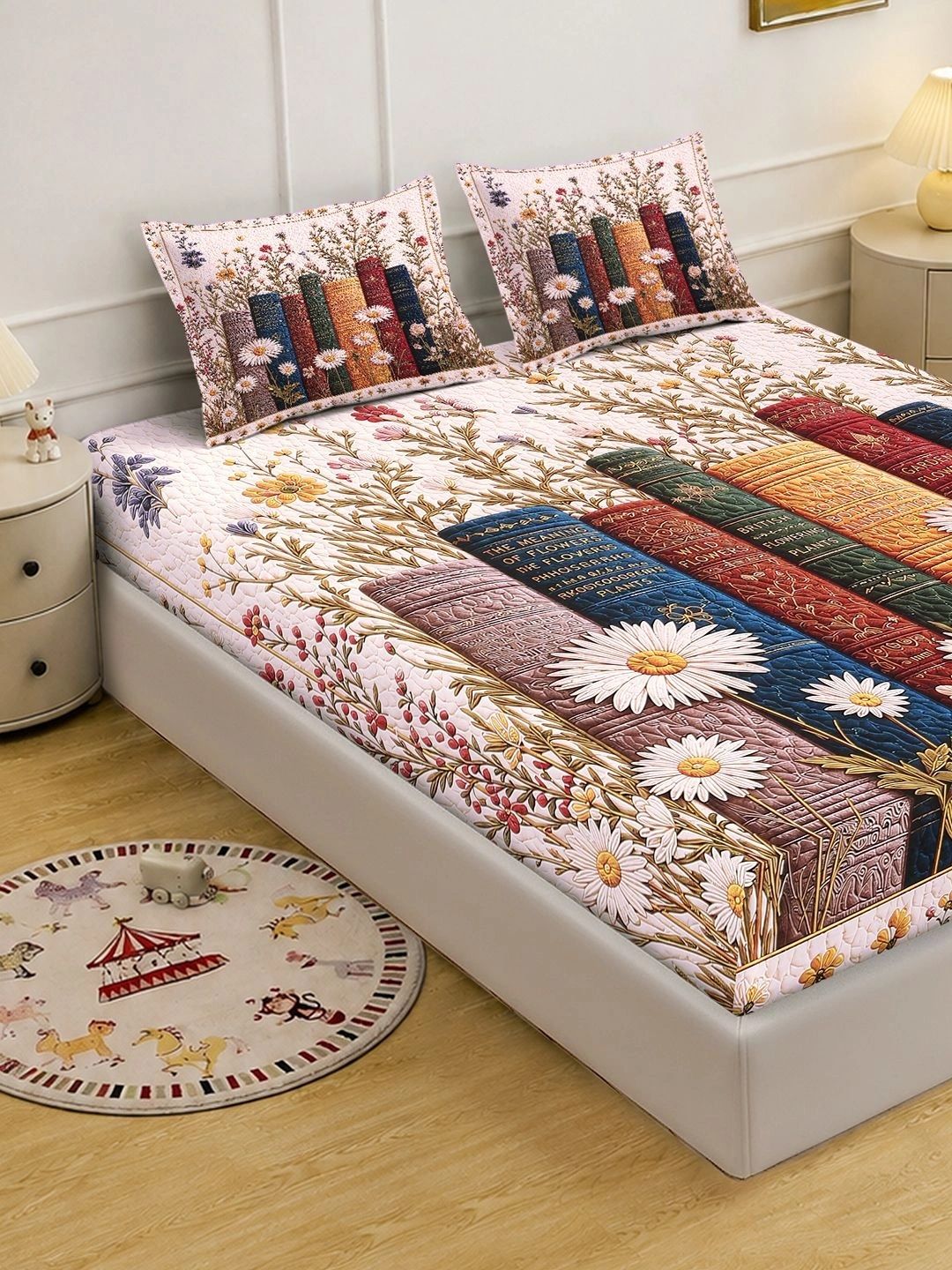 Moda Rapido X KLOTTHE Peach-Coloured & Pink Floral 400 TC King Bedsheet with 2 Pillow Covers