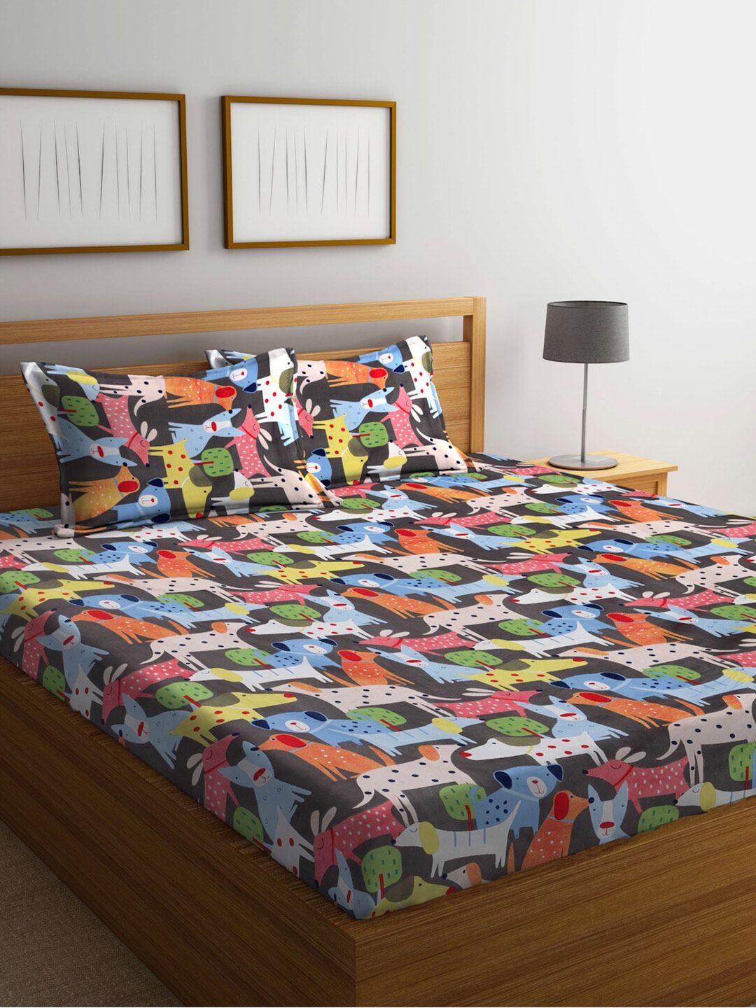 KLOTTHE Coklat Haiwan Polycotton 300 TC Dilengkapi Cadar King Halus dengan 2 Sarung Bantal-98 x 89 inci