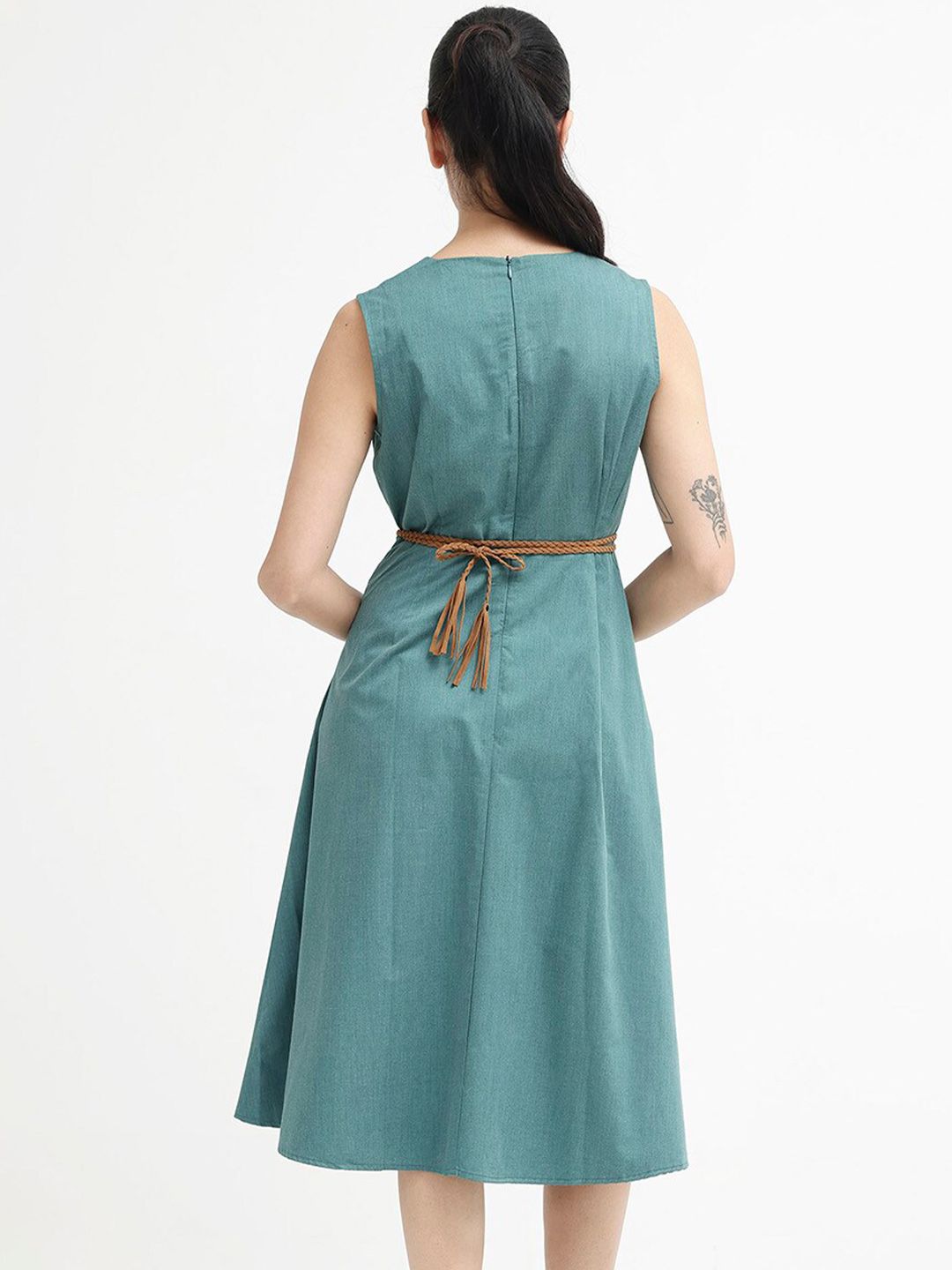 Rareism v-neck Cotton A-line midi Dress