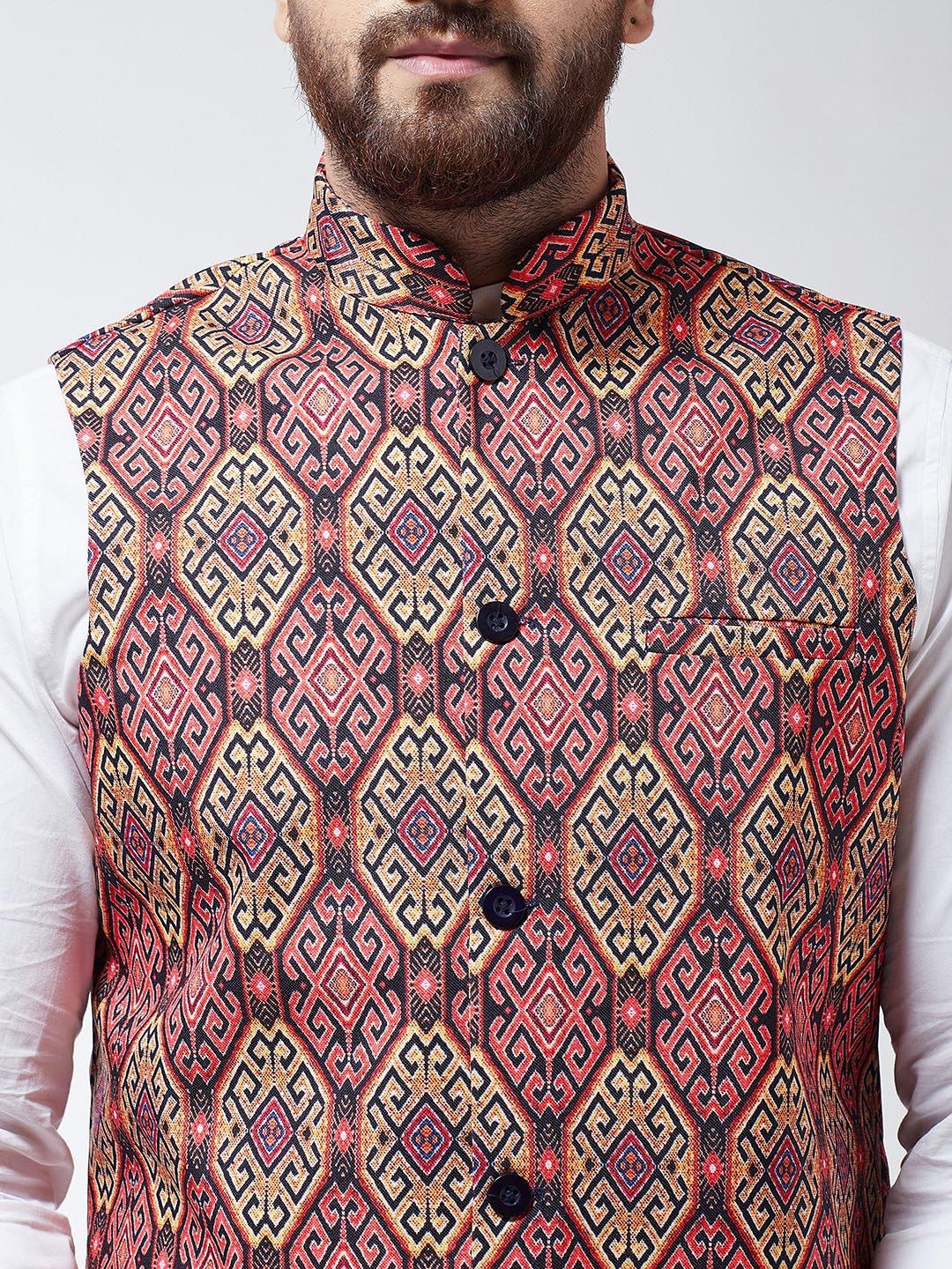 SOJANYA Men Pink & Beige Printed Nehru Jacket