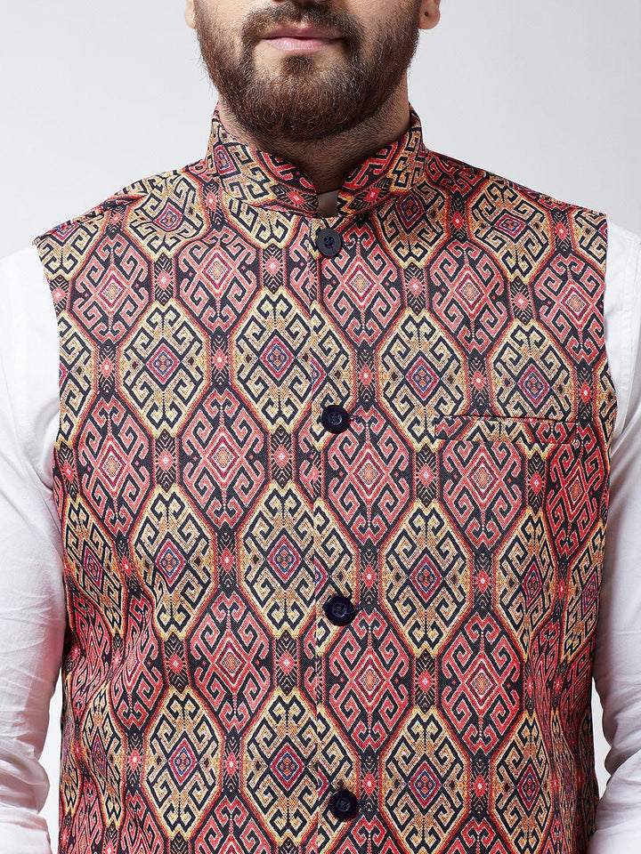 SOJANYA Men Pink & Beige Printed Nehru Jacket