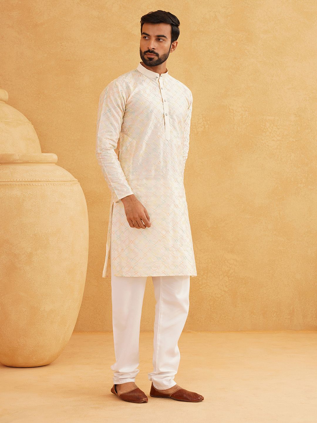 SOJANYA Geometric Embroidered Regular Kurta With Churidar