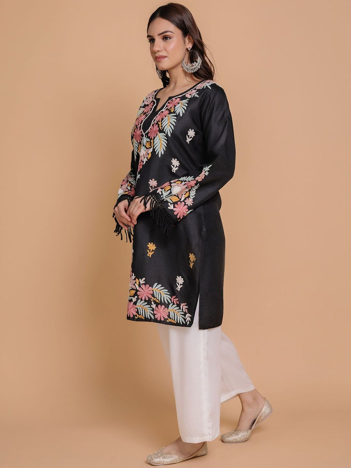 HOUSE OF KARI Floral Embroidered Cotton Straight Kurta
