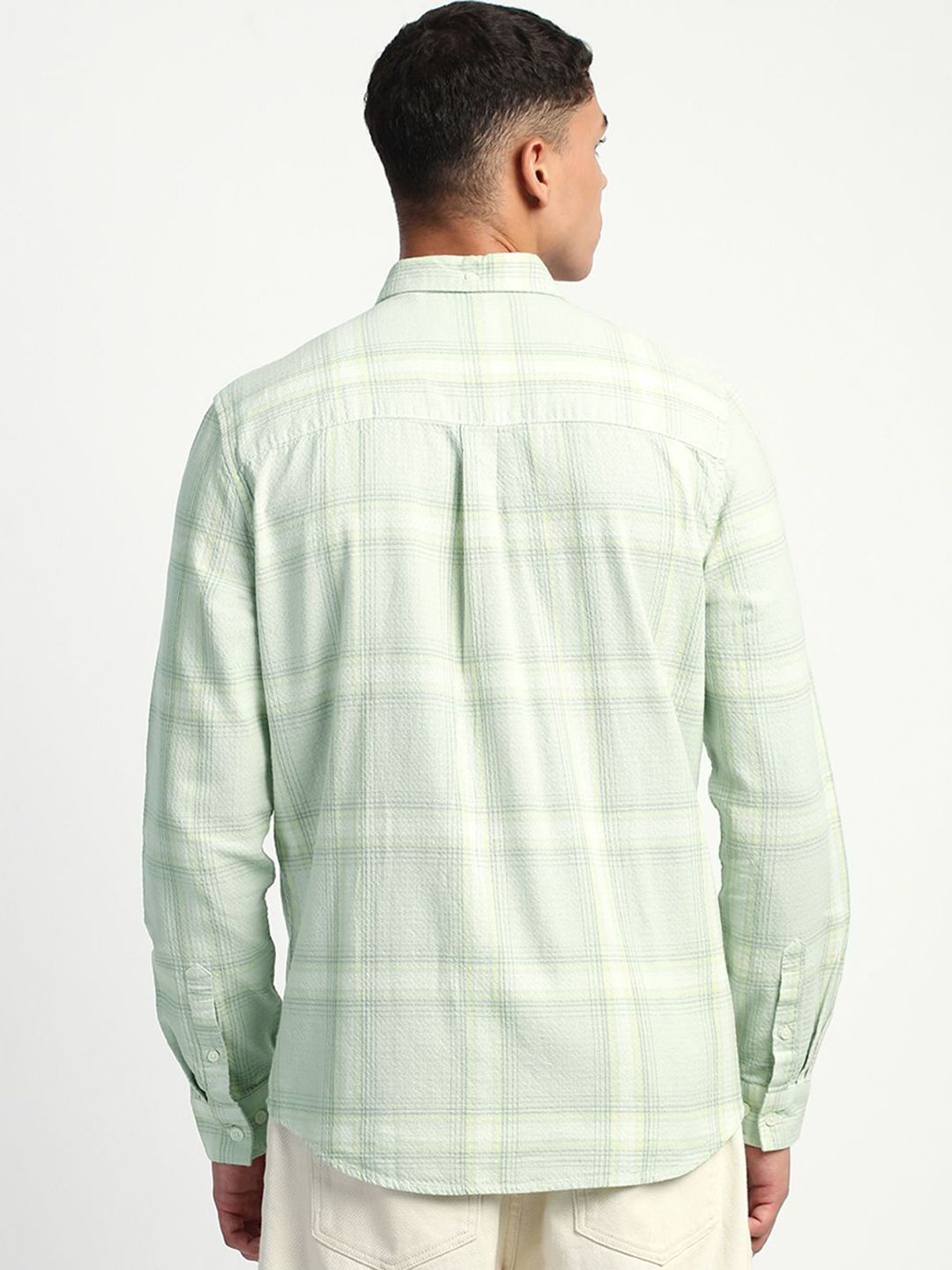 THE BEAR HOUSE Men Slim Fit Windowpane Checks Opaque Pure Cotton Casual Shirt