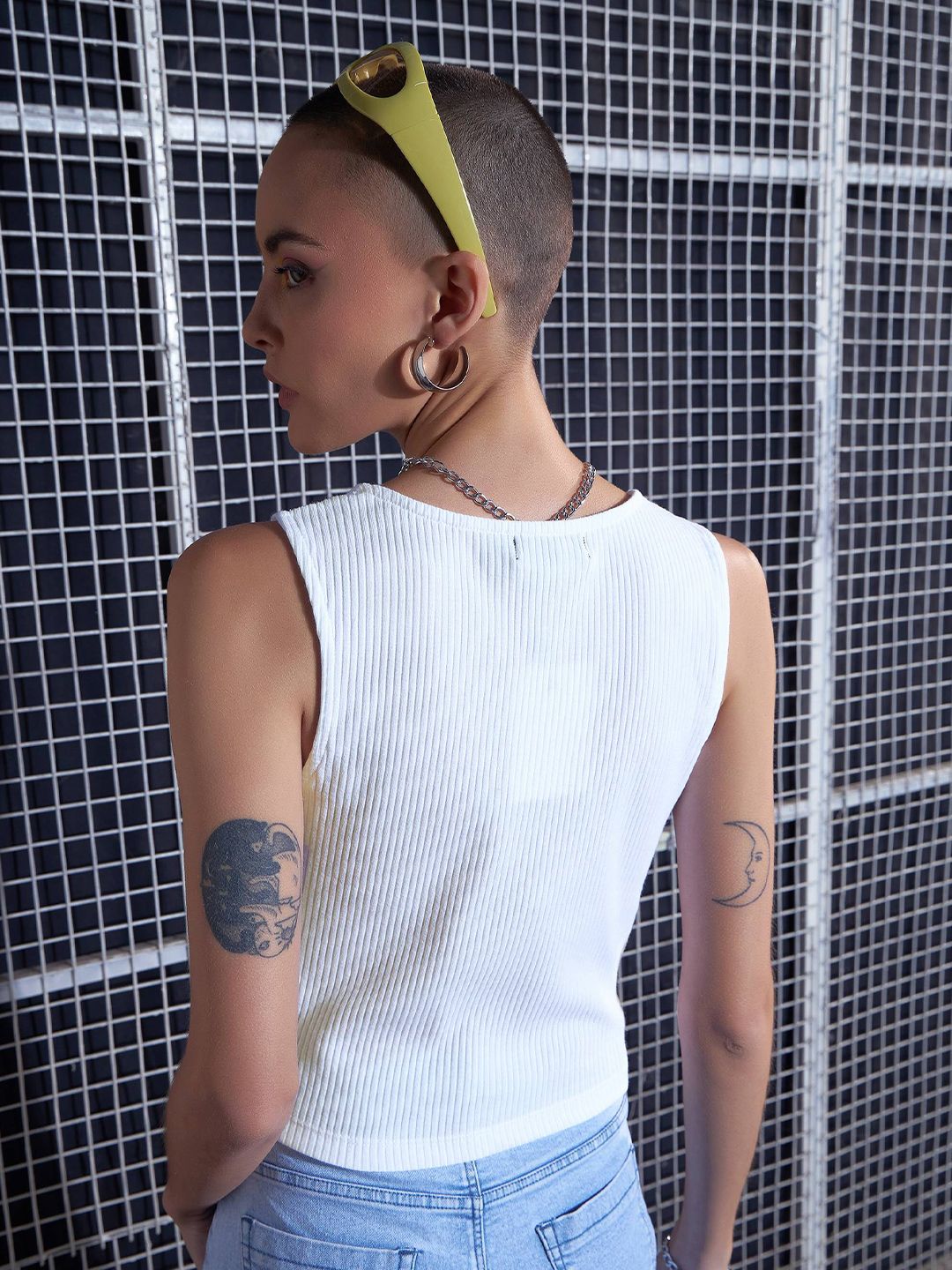 SASSAFRAS White Square Neck Tank Top