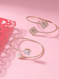 Set Wanita Zaveri Pearls 2 Gelang Kada Loyang Mawar Emas Cubic Zirconia