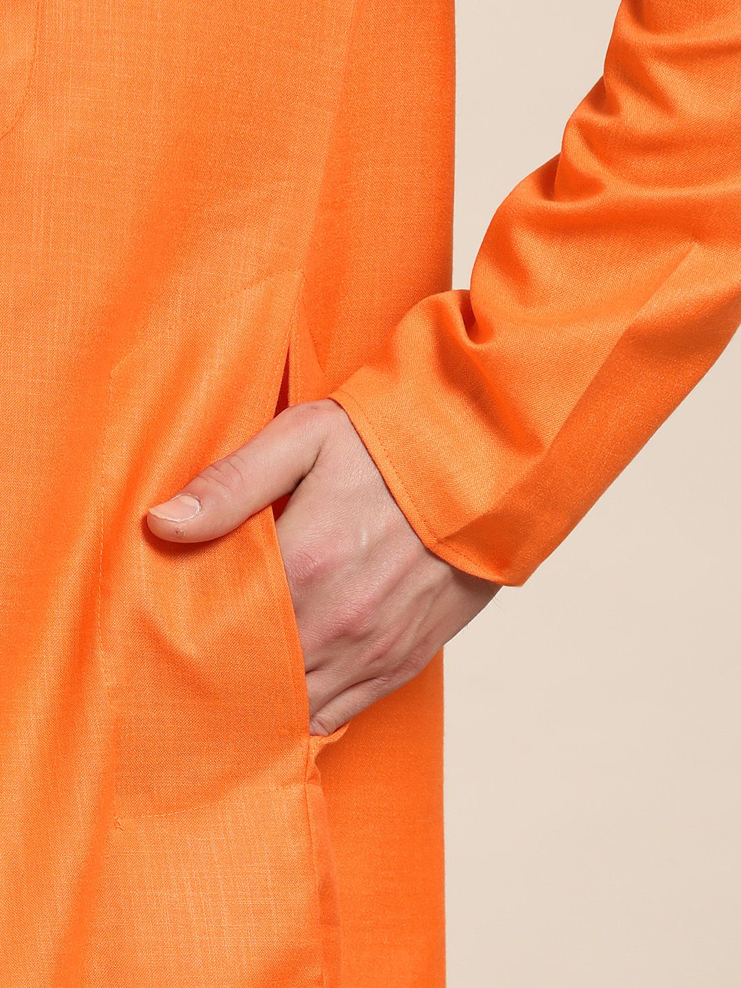 SOJANYA Men Orange Solid Straight Kurta